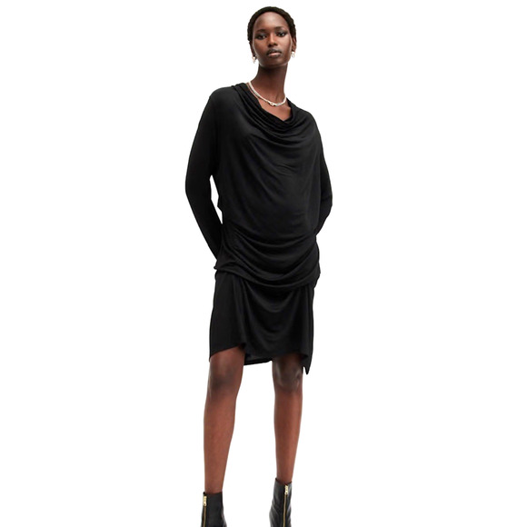 All Saints Dresses & Skirts - All Saints Amei Dress Black Drape Tie Long Sleeve Adjustable Length Womens 6